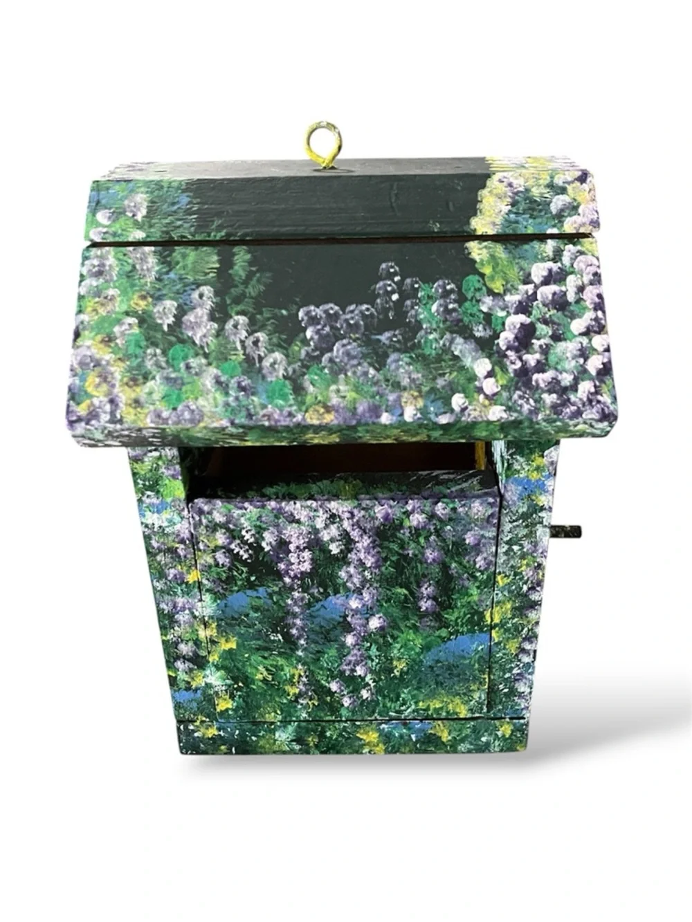 Unique Hand-Painted Floral Wooden Birdhouse - Multi-Color Green & Purple NWT
